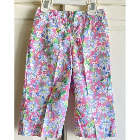Hartstrings Girl’s Capri Pant Pink‎ Blue White Floral Sz 3T - Picture 1 of 6